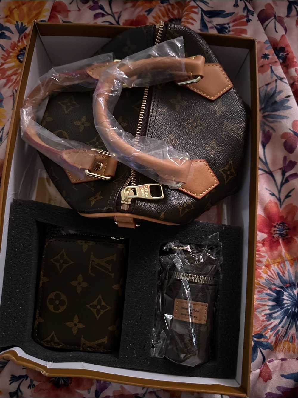 Designer-Inspired Brown Monogram speedy with card holder and lipstick holder.